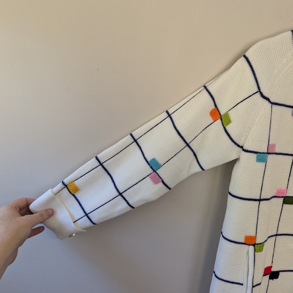 Vintage Colorful Geometric Cardigan Sweater Maximalist Grid Retro - Picture 7 of 12